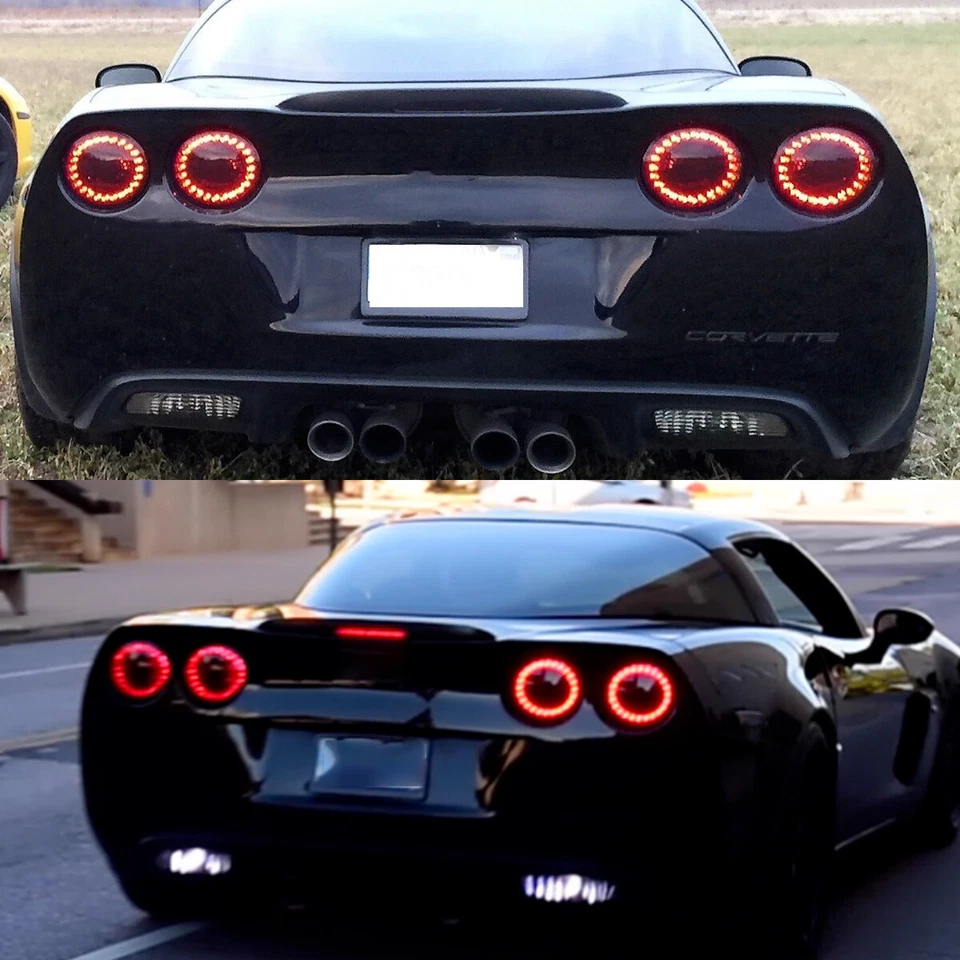 Fits For Chevrolet Corvette C6 Coupe 2005-2013 Tail Lights 4PCS Black LED Lens - Image 4 of 4