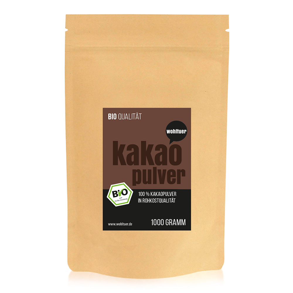 Wohltuer Bio Kakaopulver kaltgepresst Rohkost Qualität 1000g