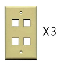 3 Pack Lot - Keystone 4 Hole Port Jack Wall Face Plate Network CAT5e CAT6 Ivory