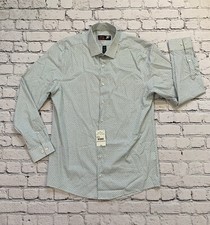 NWT JF J.Ferrar Mens M 15-15.5 32-33 Slim Stretch Green Geo Button Up MSRP 50