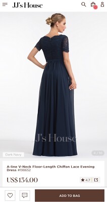 ④ JJ's House Dark Navy A-line Long Formal Dress Chiffon Lace Size 14