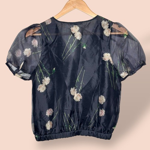 Top envolvente de organza de seda Madewell manga abullonada Aster retrato floral transparente talla XS - Imagen 4 de 13