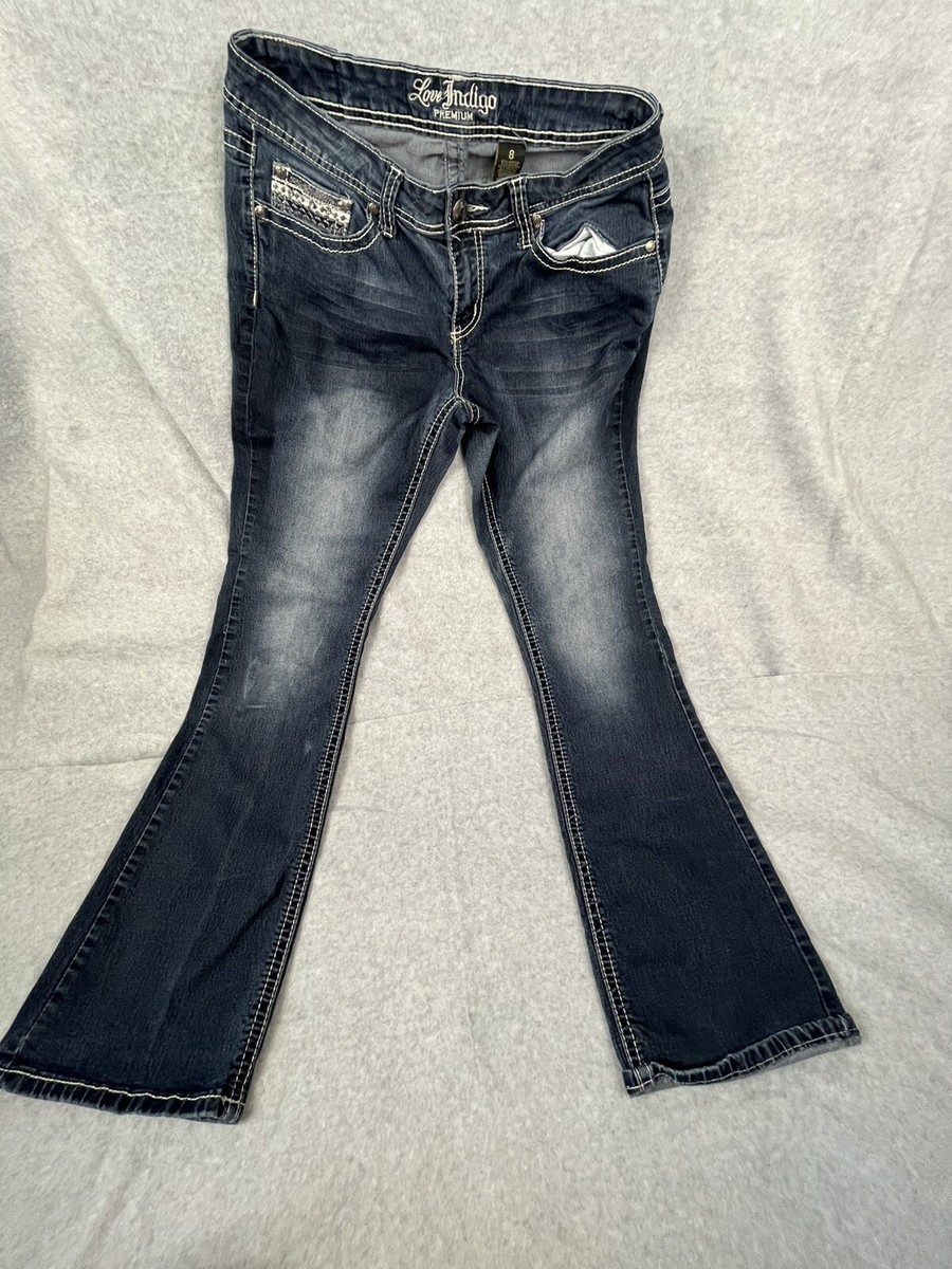 Love Indigo Premium Blue Jeans-Sz. 8 Juniors. Embroidered W Love Indigo Premium Blue Jeans-Sz. 8 Juniors. Embroidered W