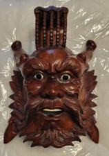 Ancien masque visage démon en bois sculpté Naga 11 X 8