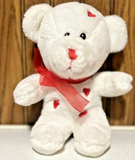 Dan dee Teddy Bear White Plush Red Hearts Bow Tie Hug me Valentine's Day 8"