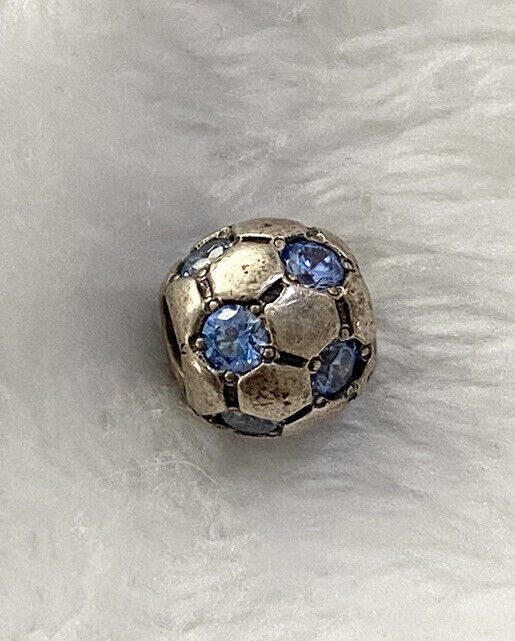 Authentic Pandora Sterling Silver SOCCER BALL Blu… - image 1