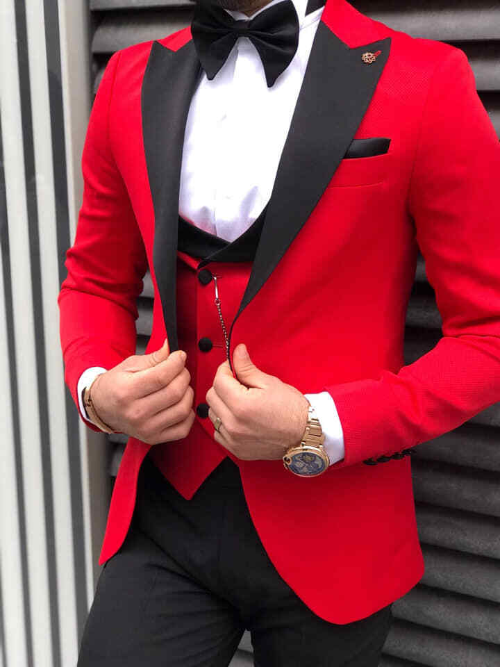 Designer Red Smoking Wedding Party Men's Suit Vest Tailored Slim Fit 42 image 4