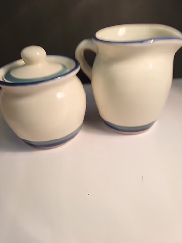 Pfaltzgraff Ocean Breeze Creamer and Sugar Bowl with lid green blue - Picture 2 of 12
