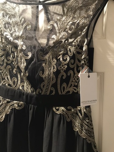 Litlle mistress Mini Dress Black With Gold Embriodery In Size 10 - Picture 6 of 9