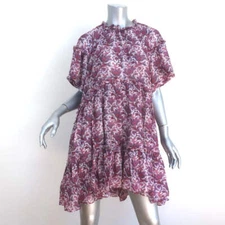 Isabel Marant Tiered Mini Dress White/Multi Paisley Print Ruffled Silk Size 40
