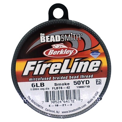 Fireline Braided Beading Thread, Smoke Grey, 6LB Test, 50 Yards, 0.006'' diameter