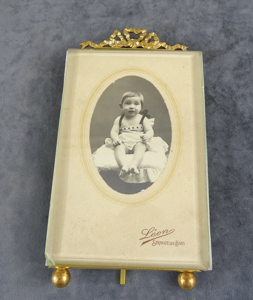 Антикварная французская бронзовая и скошенная стеклянная фоторамка лента Nap III 6,5 дюйма x 4,3 - Изображение 4 из 4