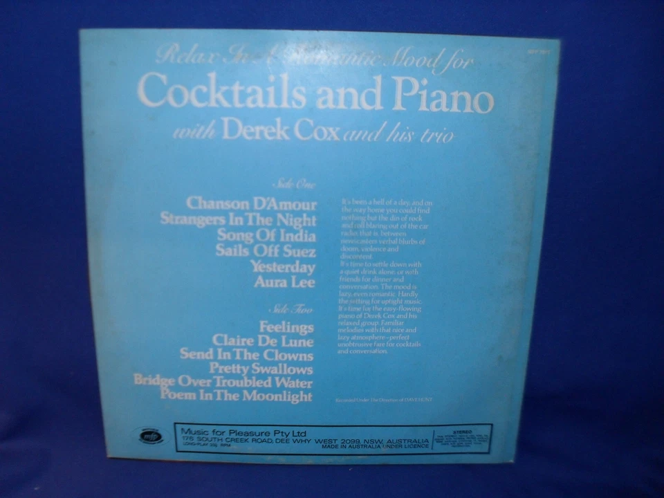 DEREK COX AND HIS TRIO COCKTAILS AND PIANO – AUSTRALIAN LP RECORD 12” GF - Image 2 of 3