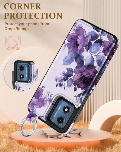 for Moto G Play 2024 Wallet Case with Card Holder - Designer Purple Flower Pa... - Picture 5 of 7