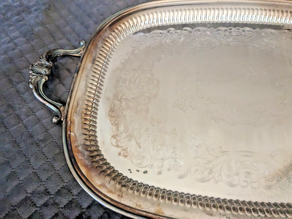 Vintage Kent Silversmiths Etched Silver Plate Tray 22
