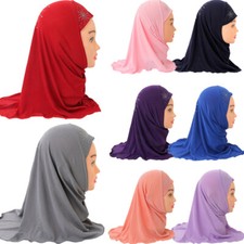Islamic Child Kids Girls Amira Turban Hat Hijab Head Wrap Underscarf Shawls 2-6Y