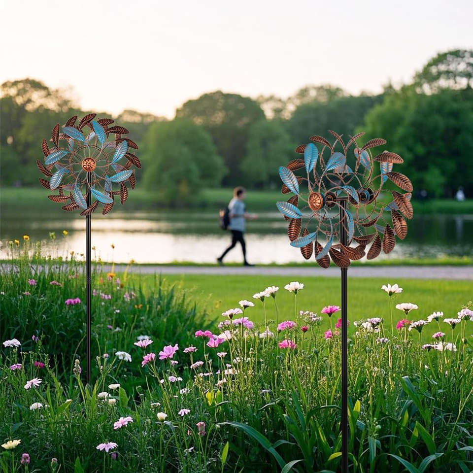 Dualoai Metal Garden Tractor Windmill Tractor Wind Spinner Decorative Waterproof Windmill Statue Pinwheel Stake Ornament For Porch, Green