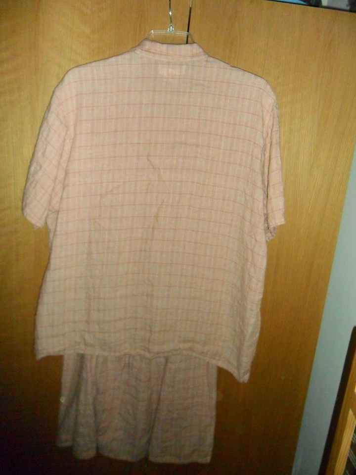 Conjunto Top y Falda FLAX Jeanne Engelhart Lino a Cuadros, Melón, Mediano, Usado en Excelente Condición Foto 2 de 4