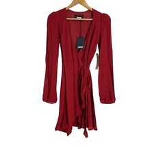 Reformation Daylon wrap little red dress long sleeve XS