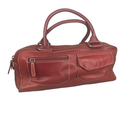 Y2K Vintage Ego Red Leather Satchel Bag Top Handle Stitching East / West