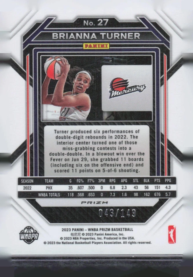 2023 Panini Prizm WNBA #27 Brianna Turner Purple #/149 - Image 2 of 2