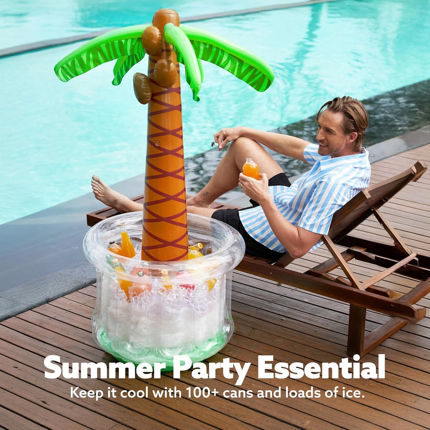 60" Inflatable Palm Tree Cooler, Beach Pool Party Decor, Tropical Drink Holder