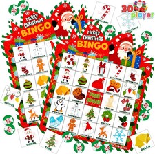 30 Players Christmas Bingo Cards, Xmas Game for Kids Family