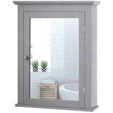 Costway Bathroom Mirror Cabinet Wall Mounted Adjustable Shelf Medicine Gray