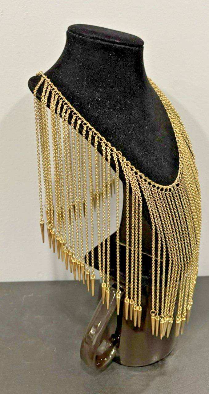 HEAVY Gold Tone Statement Multichain Waterfall Bi… - image 5