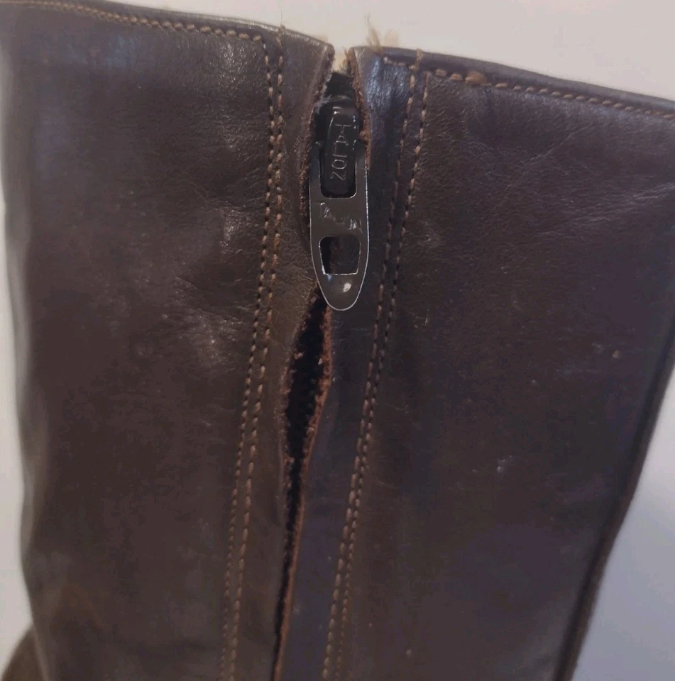 Botas de Cuero Marrón Forradas Sherpa Años 70 De Colección 7M Garra Cremallera Tacón Bloque Invierno Soul Foto 2 de 4