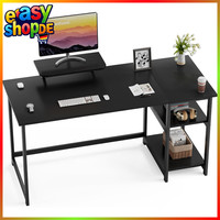 Schreibtisch 140Cm BüRotisch Schwarz Mit Stauraum Und MonitorstäNder Home Office