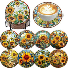 8 Pcs Sunflower Diamond Art Coasters Kit, Sunflower Diamond Painting Coasters...