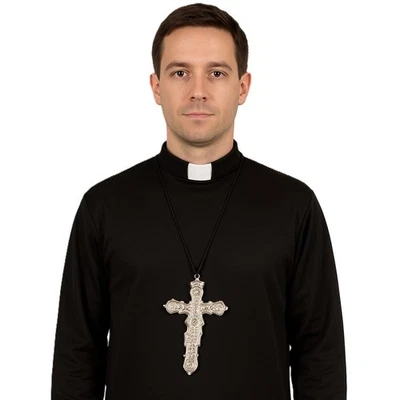 STYLEX PARTY Large Silver Priest Cross Necklace 16cm Fancy Dress Halloween Costume Prop