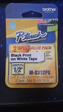 Brother P-Touch M-2312PK DOUBLE PACK M-Tape 1/2 inch Black on White NEW