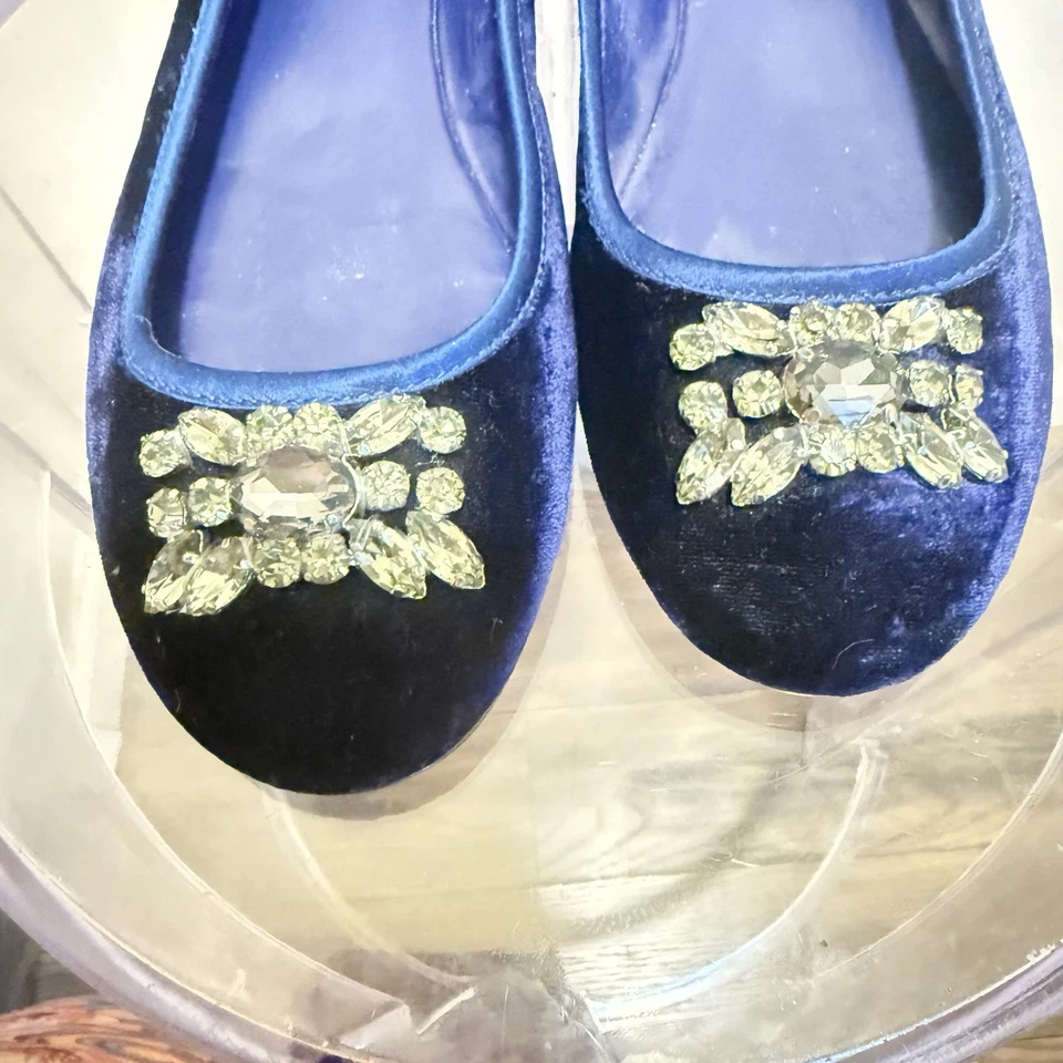 Lauren Ralph Lauren Adelisa Ballet Flats Blue Velvet Rhinestone Pull On - Image 3 of 4