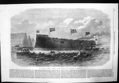 Antiker Druck Unsere eiserne Flotte schwimmend Hms Herkules am Chatham Meer 1868