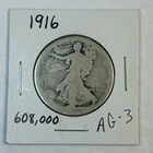 1916 Walking Liberty Half Dollar - Low Mintage- Free Shipping
