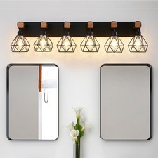 6 Lights 38" Farmhouse Cage Vanity Light Fixture Bathroom Mirror Wall Lamp Black