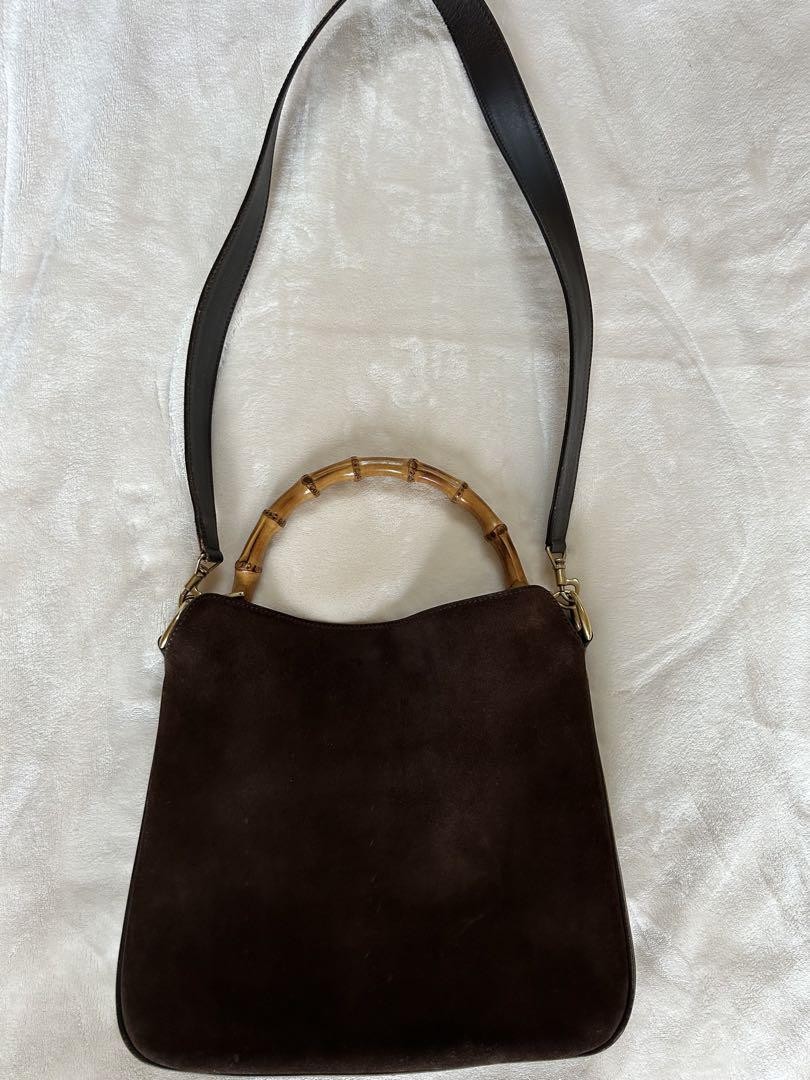 Vintage GUCCI Bamboo Hobo Bag with Suede Shoulder Strap in Brown