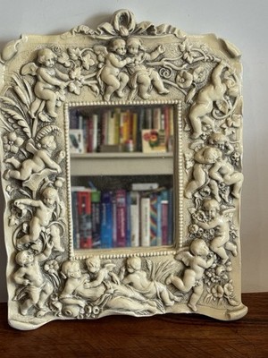 Gargoyles Studio Brooklyn Ornate Cherubs Floral  White Cast Mirror 11x8.5 Rococo