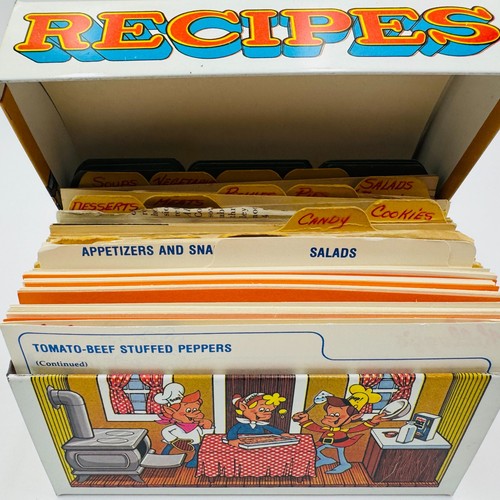 Vintage Kellogg's Recipe Box Tin Rice Krispies Snap Crackle Pop 1980s w/ Recipes