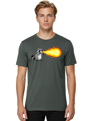 Breathing-Fire-Raccoon Mens Graphic Tee, 100% Cotton, Casual Summer Wear