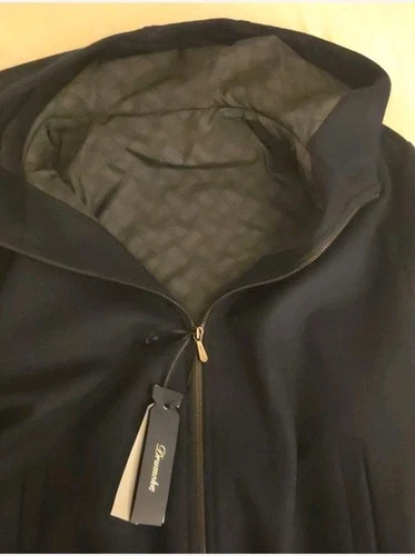 Drumohr Navy Blue Soft Brushed Wool-Cashmere Hooded Jacket S (Eu 48) NWT image 2