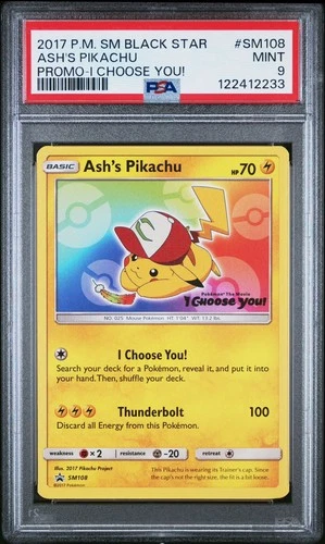 2017 POKEMON SM BLACK STAR PROMO I CHOOSE YOU! #SM108 ASH'S PIKACHU PSA 9