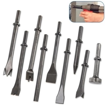 9 Pack Pneumatic Air Hammer Punch Chipping Bits 0.39 In Shank Tools Set Chisel