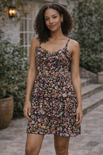 Hinge Dress Womens Size Small Gray Floral Sleeveless Mini Tiered Ruffle