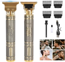 Professional Hair Clipper for Men - Rechargeable Cordless T-Blade Trimmer with 4