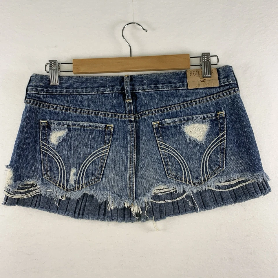 Hollister 女式 Y2K 微型迷你牛仔裤,尺寸 3 百褶荷叶边 Coquette 学院风 — 第 3/4 张图片
