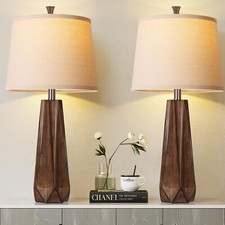 3 Color Temperature Table Lamps Set Of 2 Beside Lamp With Linen Shade 27'' Wood