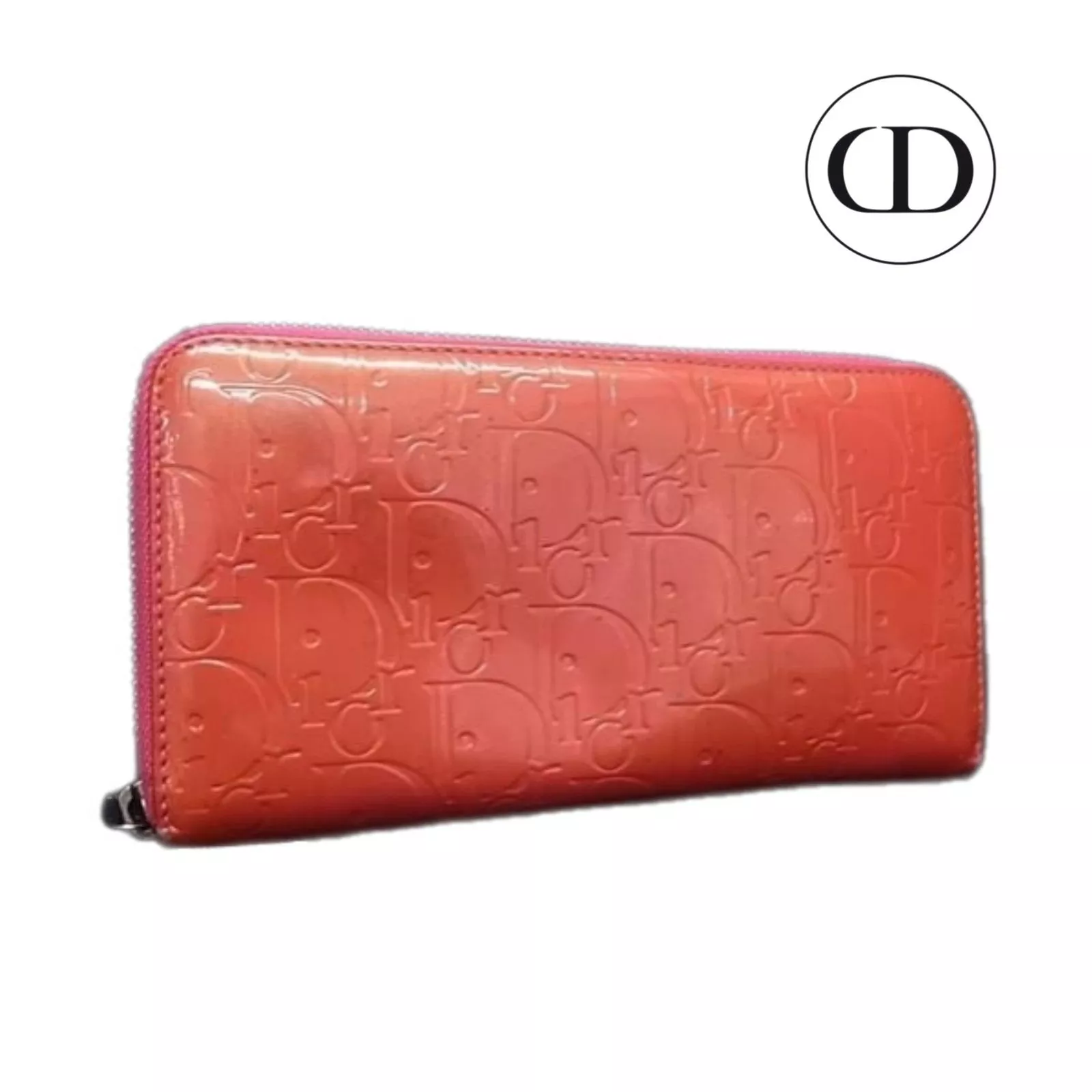 Portefeuille long zippé cuir verni orange corail Ultimate Voyager Ultimate Voyager